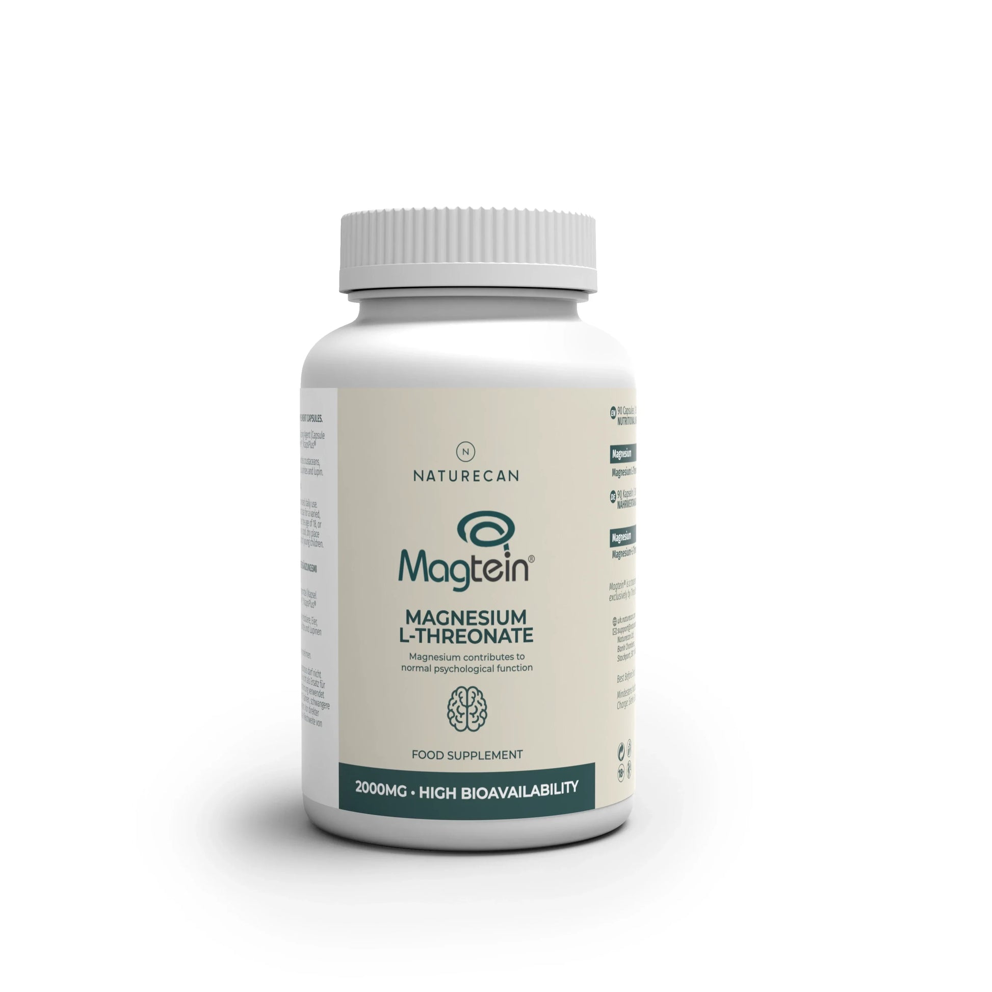 Supplement bottle labeled 'Magtein' on a white background