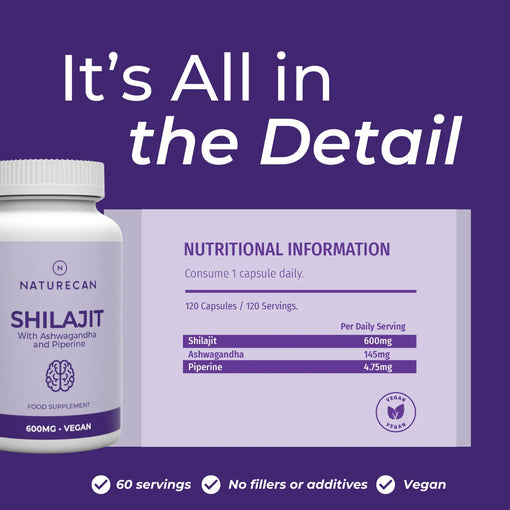 Shilajit Capsules | 600 mg per capsule | With Ashwagandha and Piperine